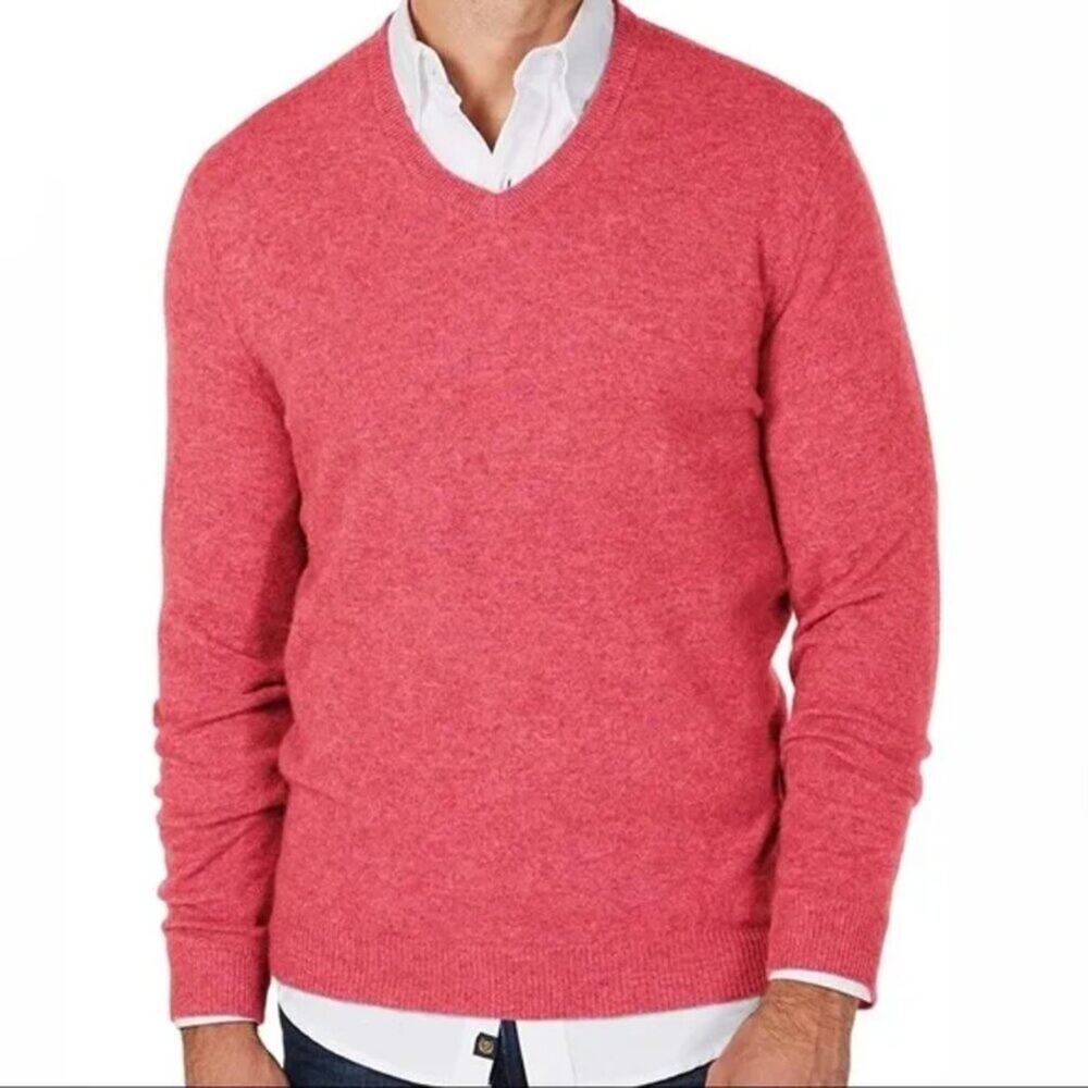 CLUB ROOM | Mens Light Red 100% Cashmere V-Neck Sweater Pullover Preppy Soft S